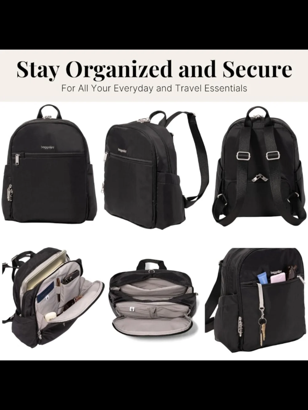 Baggallini Black Everyday Travel Backpack